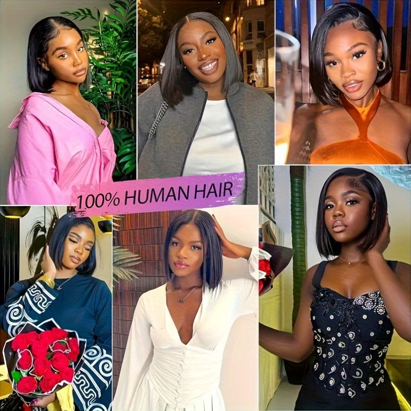 13×4 Lace Front Human Hair Bob Wig – 12″ Straight – Natural Black – 150% Density Clessenza Beauty Store
