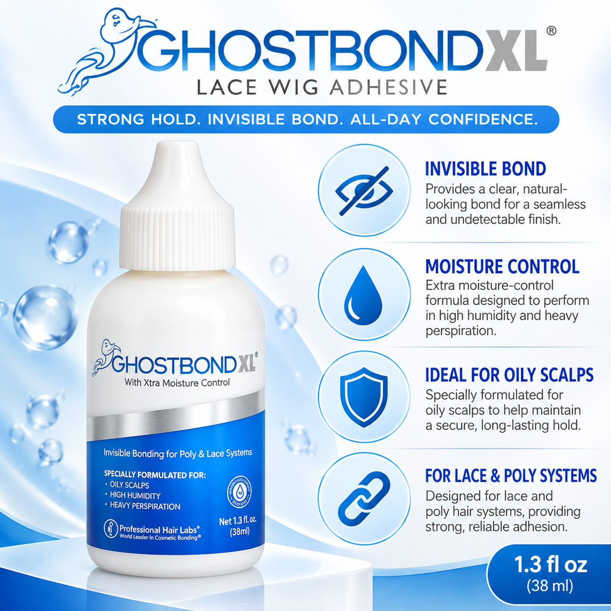 Ghost Bond XL – Lace Wig Adhesive, 1.3 oz Professional Hair Labs