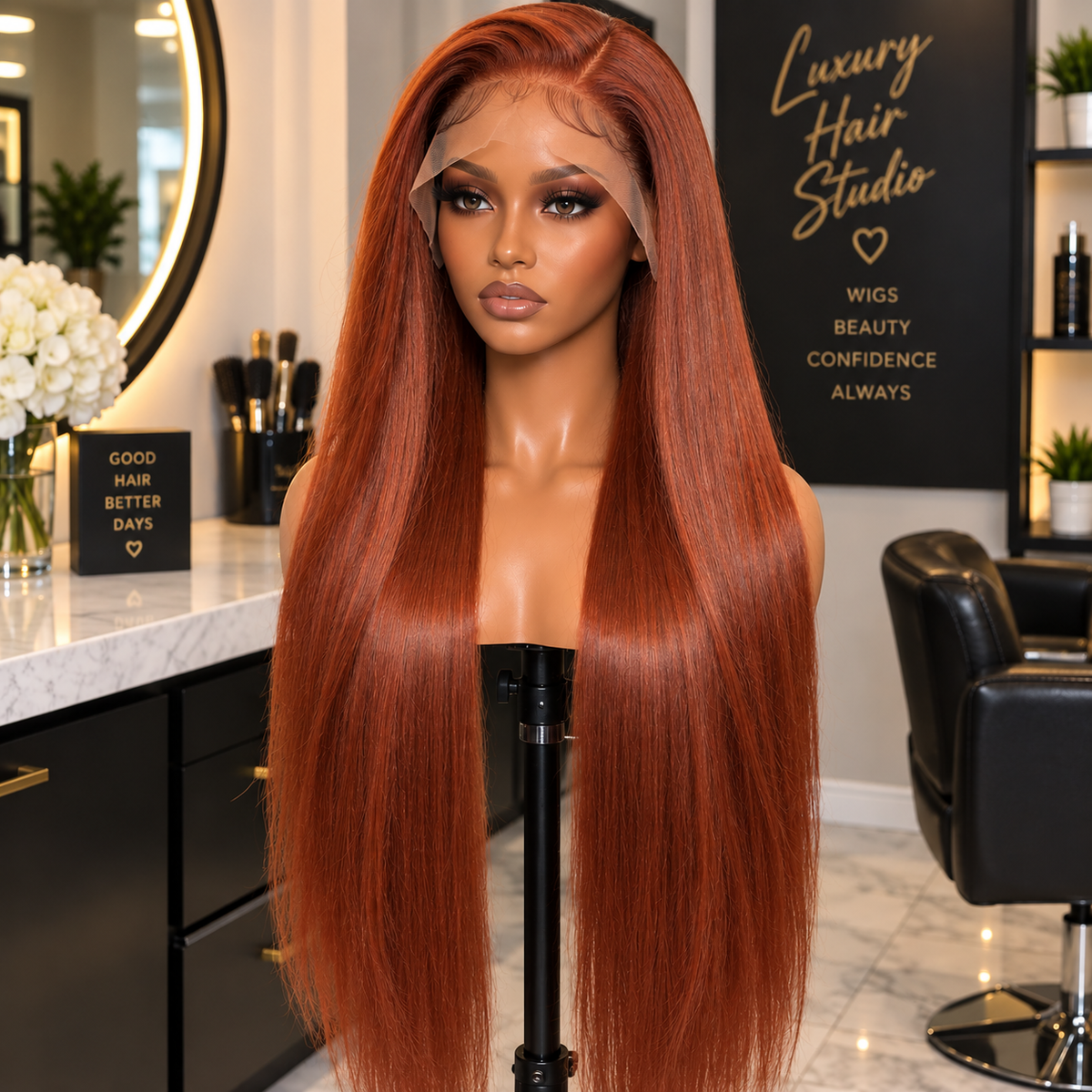 13×4 Lace Front Human Hair Wig – 30″ Straight – #33 Auburn Brown – 150% Density Clessenza Beauty Store