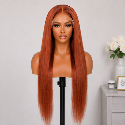 13×4 Lace Front Human Hair Wig – 30″ Straight – #33 Auburn Brown – 150% Density Clessenza Beauty Store