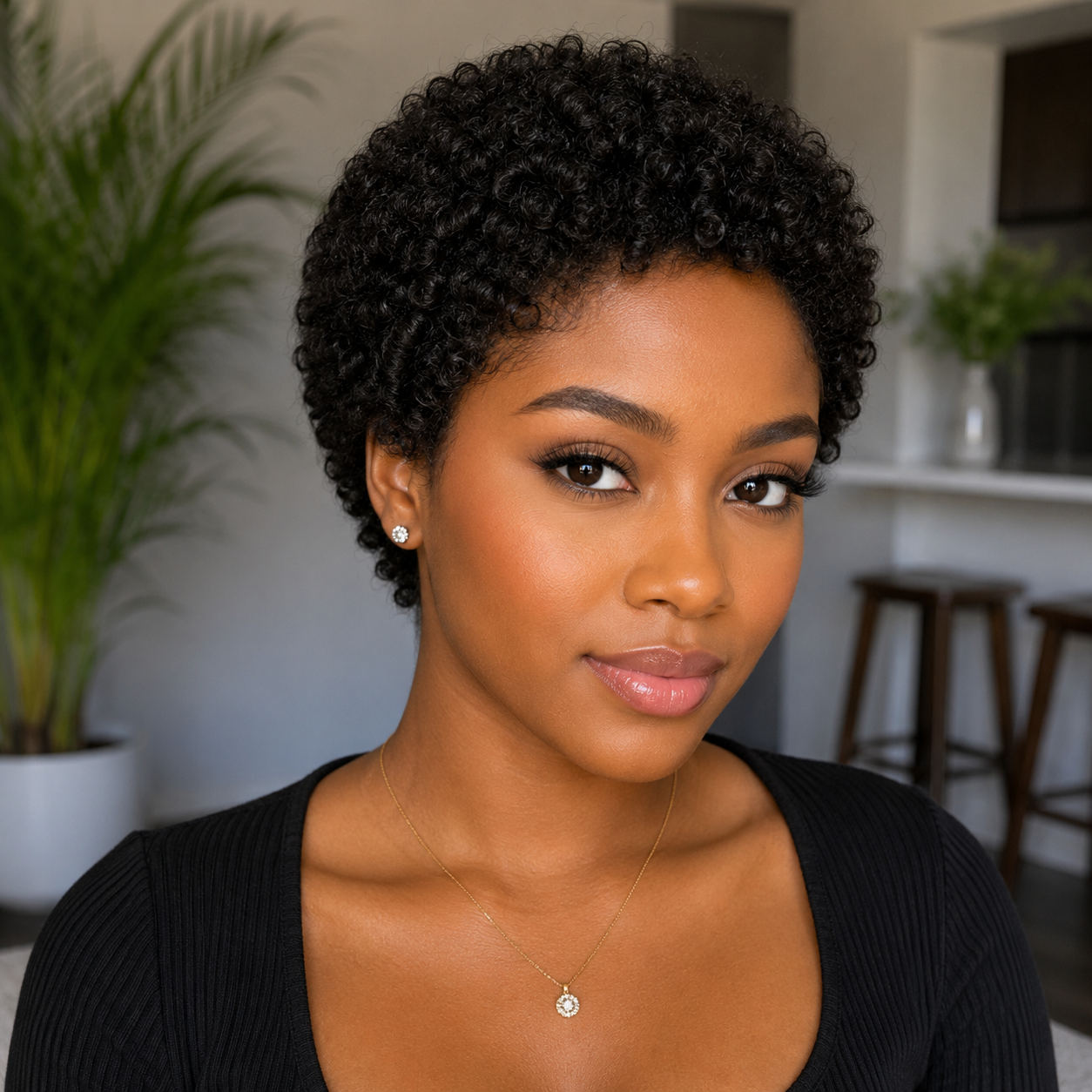 Luxury Afro Kinky Curly Human Hair Pixie Wig – 4″ Short Non-Lace Wig, Natural Black, 150% Density Clessenza Beauty Store