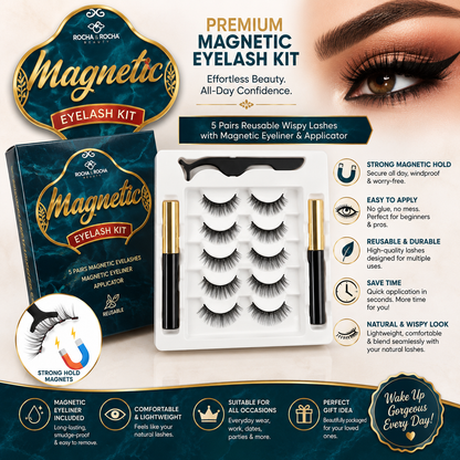 Premium Magnetic Eyelash Kit – 5 Pairs Reusable Wispy Lashes with Magnetic Eyeliner & Applicator Rich Sky