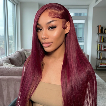 99J Straight Lace Front Human Hair Wig – 26″