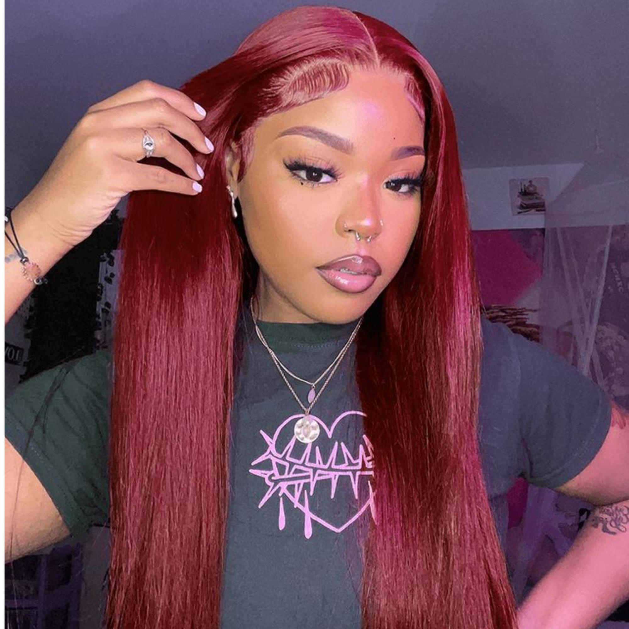 Perruque Lace Front en Cheveux Humains Lisses 99J – 26 po