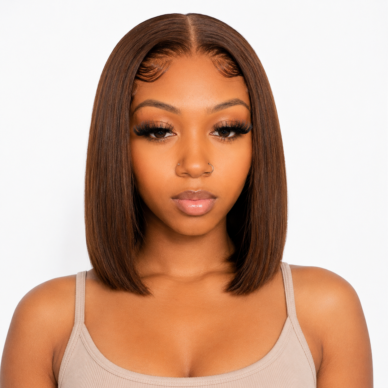 Perruque Bob Courte en Cheveux Humains avec Lace Front HD 13x4 – Lisse 10″ Couleur #4 Brun Naturel