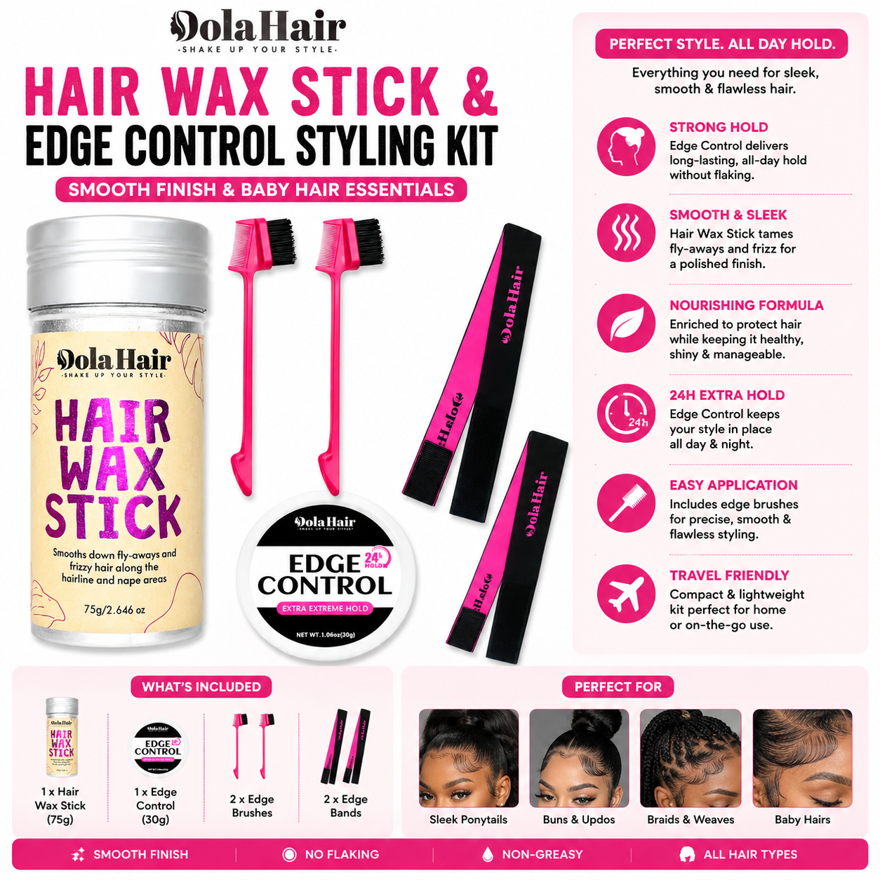 DolaHair Hair Wax Stick & Edge Control Styling Kit – Smooth Finish & Baby Hair Essentials DolaHair