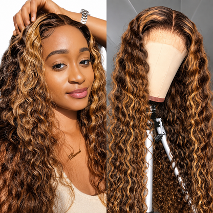 13×4 Lace Front Human Hair Wig – 24″ Water Wave – #4/27 – 180% Density Clessenza Beauty Store
