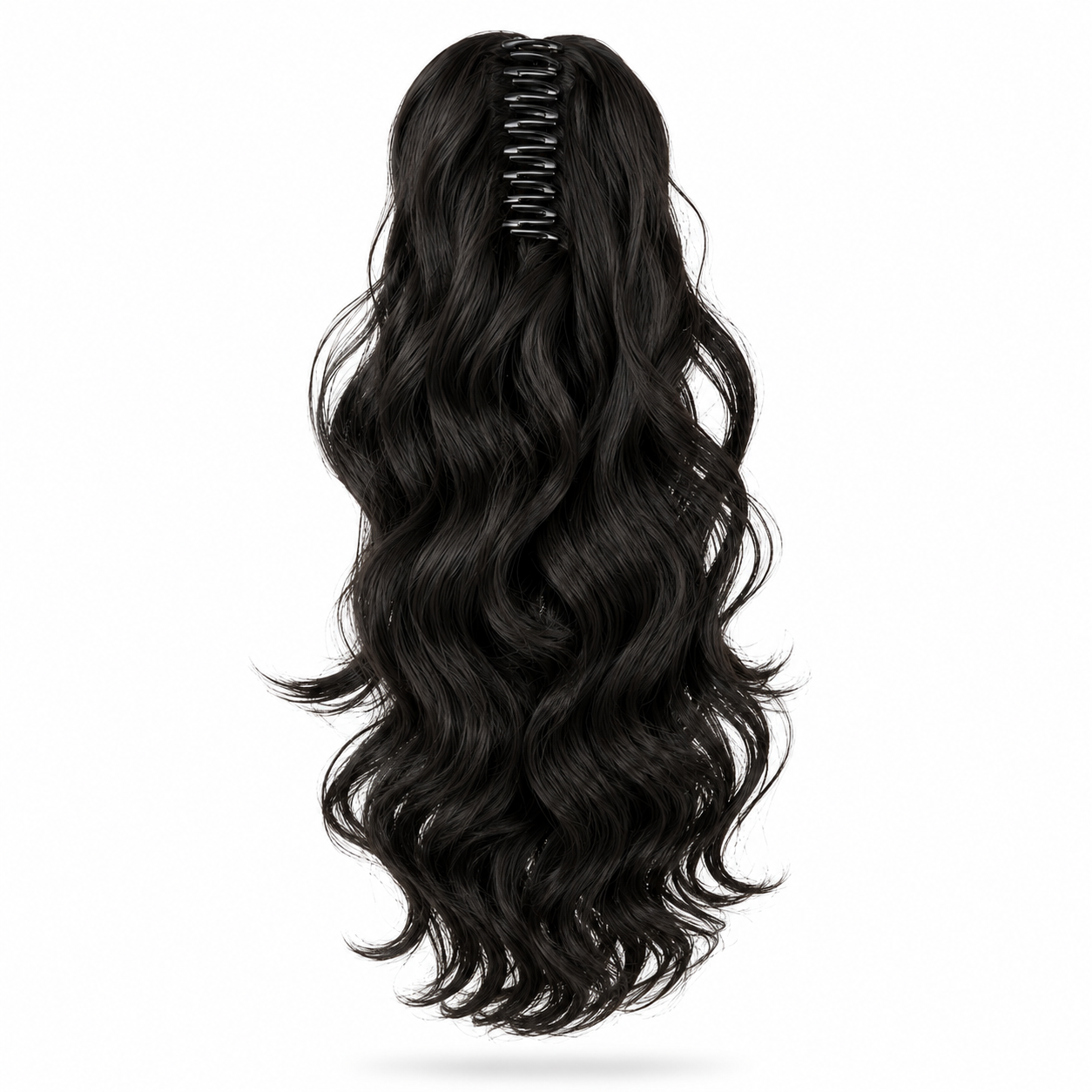Black wavy hair extension on a white background