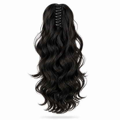 Black wavy hair extension on a white background
