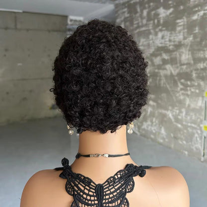 Short Pixie Cut Human Hair Wig – Kinky Curly – 4″ – Natural Black – 150% Density Clessenza Beauty Store