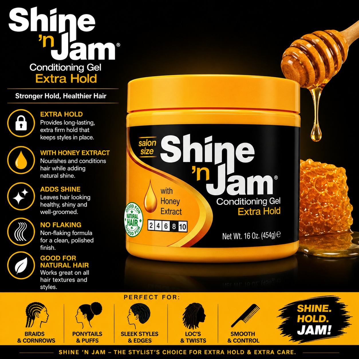 Shine 'n Jam – Conditioning Gel Extra Hold with Honey Extract, 16 oz