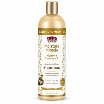 African Pride – Moisture Miracle Shampooing Nourrissant et Brillance au Miel et à l'Huile de Coco, 473 mL