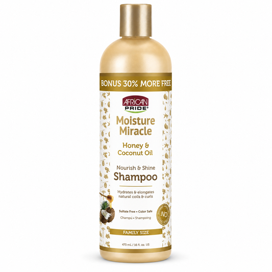 African Pride – Moisture Miracle Shampooing Nourrissant et Brillance au Miel et à l'Huile de Coco, 473 mL