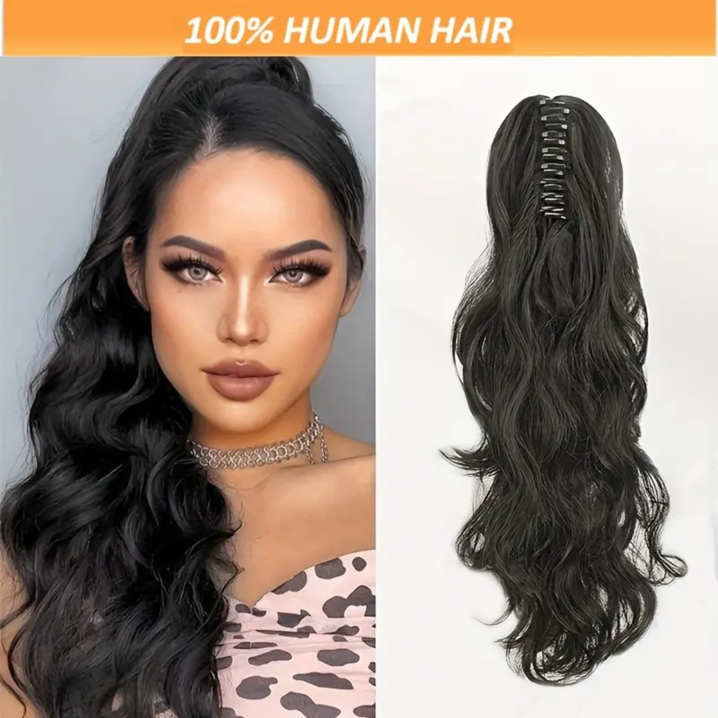 Body Wave Human Hair Claw Clip Ponytail Extension
