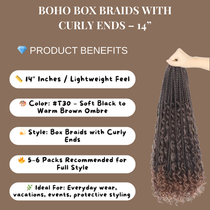 Boho Box Braids with Curly Ends – 14 Inches, #T30