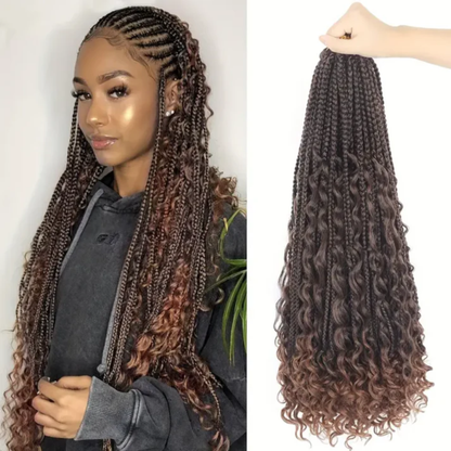 Boho Goddess Crochet Braids 14″ – Curly-End Protective Braiding Hair, #T30 Ombre Brown | 6-Pack Starter Bundle