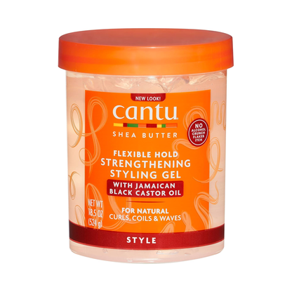 Cantu – Gel Coiffant Fortifiant à Tenue Flexible au Beurre de Karité et à l'huile de Ricin Noire de Jamaïque, 524 g