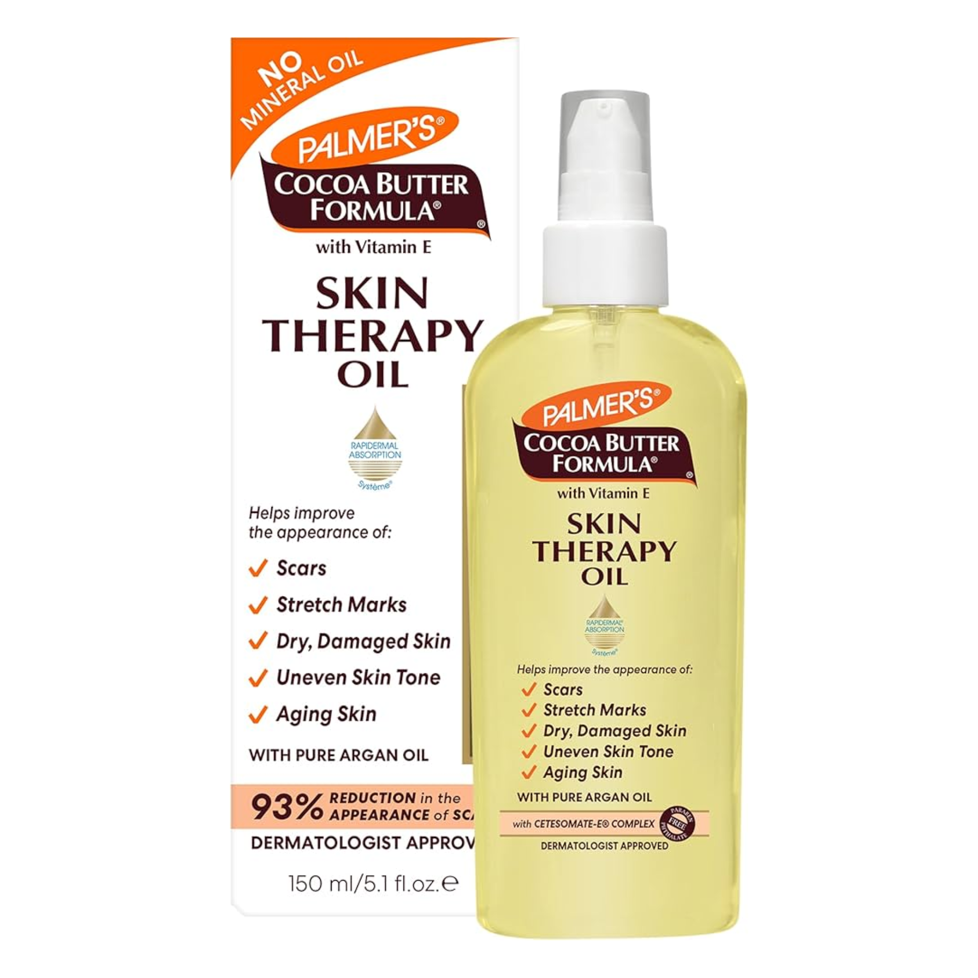 Palmer's Cocoa Butter Formula Skin Therapy Oil with Vitamin E and Argan Oil 150ml for Scars, Stretch Marks and Dry Skin