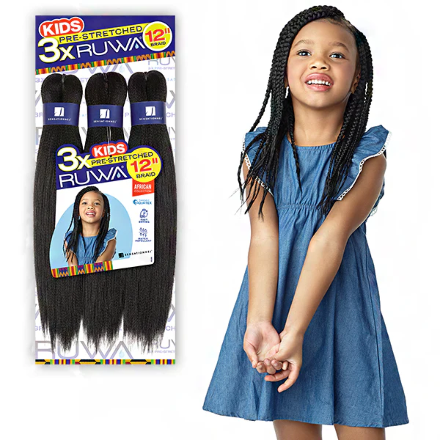 Sensationnel Ruwa - 3X Pre-Stretched Kids Braid 12"