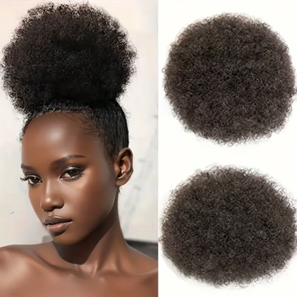 Short African Curly Synthetic Hair Bun Drawstring Ponytail Extension (Black & Brown)