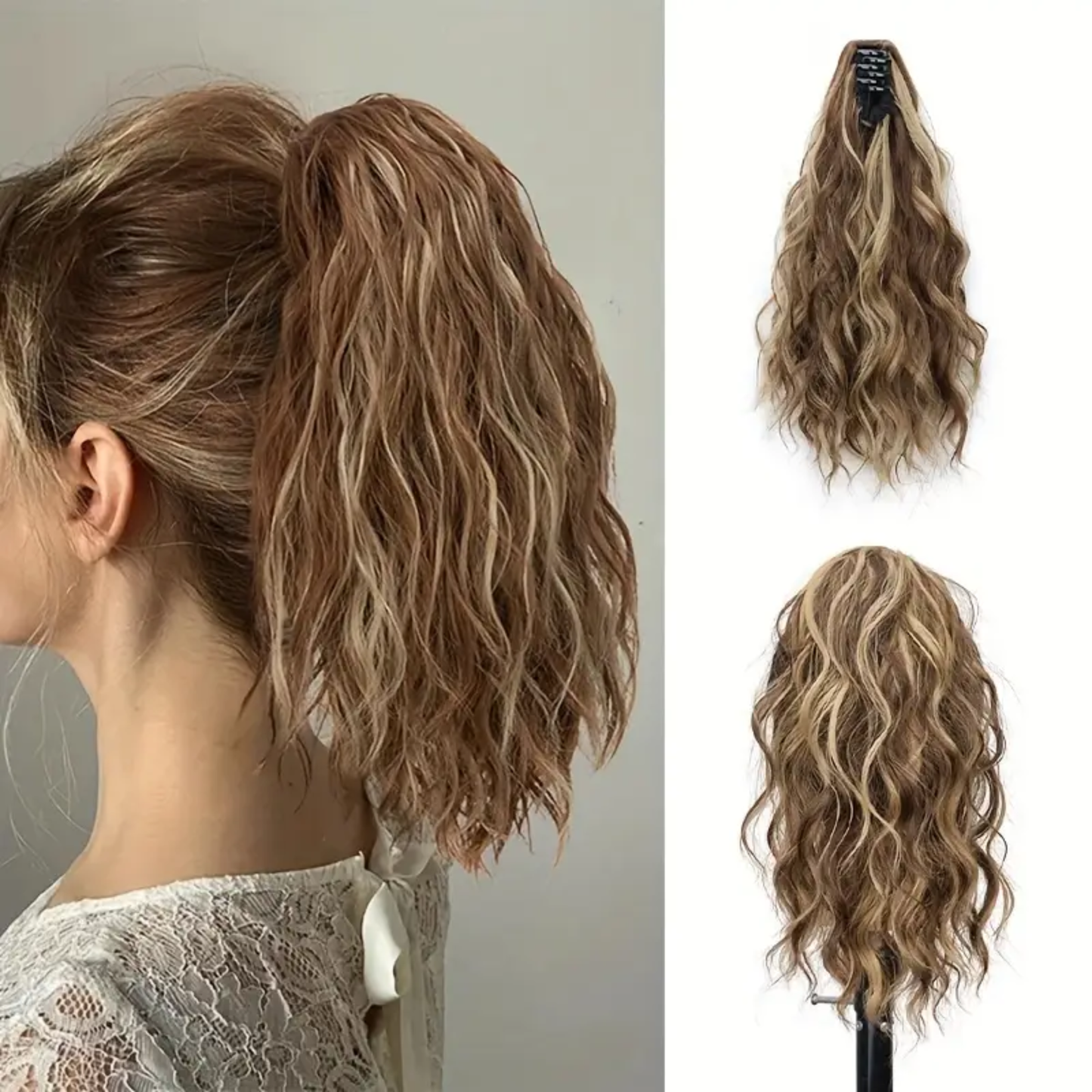 14 Inches Water Wave Curly Synthetic Clip In Ponytail Extension