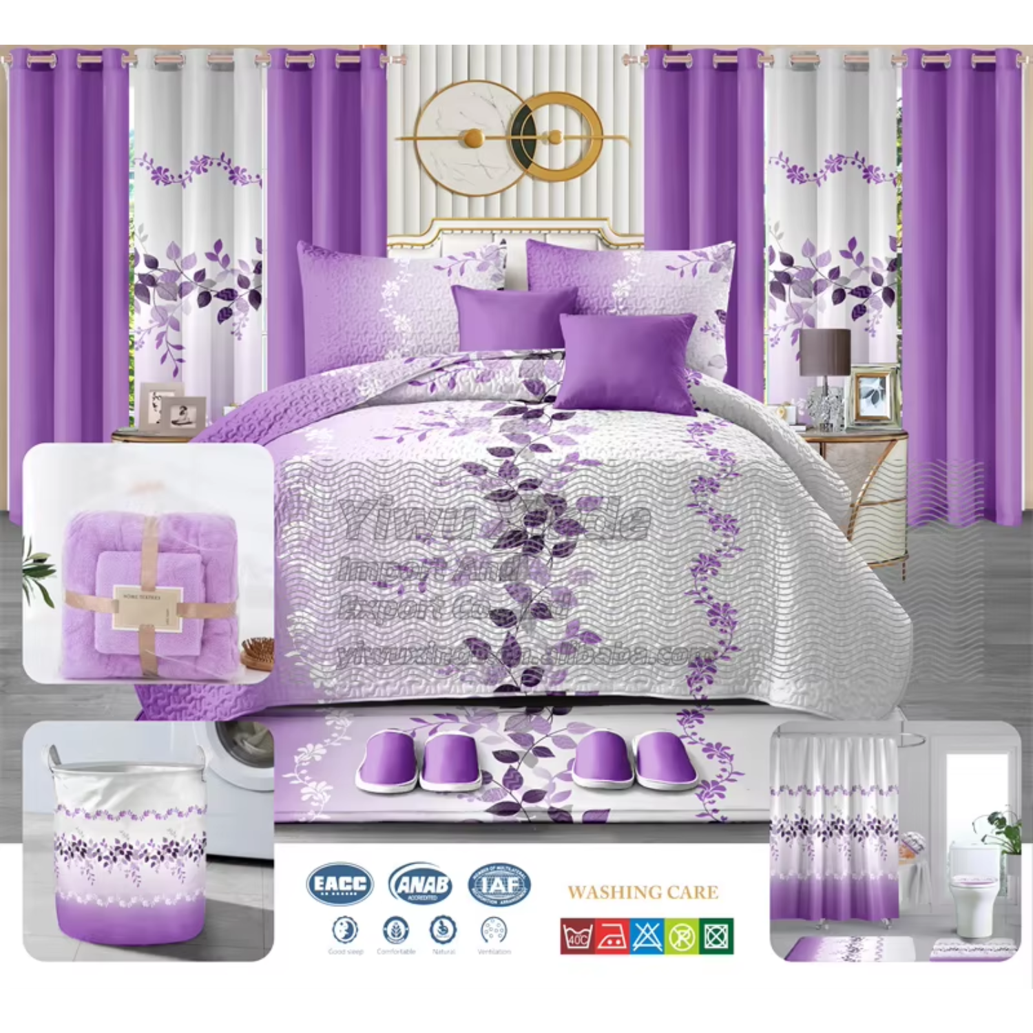 Lilianna – 24-Piece King Size Bedding Set with Matching Curtains – Purple Floral Elegance