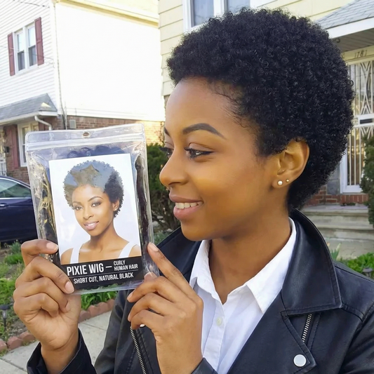 Natural Black Human Hair Pixie Wig – Kinky Curly Short Cut Ready to Wear