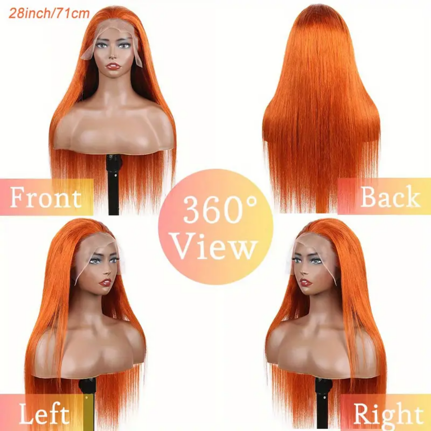 13x4 Lace Frontal Straight Ginger Human Hair Wig - 230% Density, 32 inches