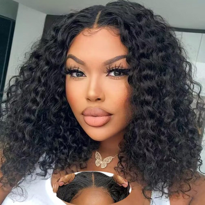 Deep Wave 13x4 Lace Frontal 14 Inch Natural Color Human Hair Bob Wig