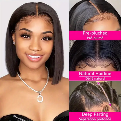 Natural 13x4 Lace Frontal Straight Human Hair Bob Wig - 12 Inches