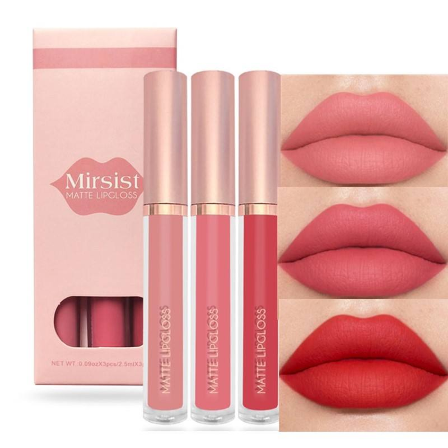 Ensemble de Rouges à Lèvres Liquides Mats Mirsist – Collection Velours Longue Tenue 3 Pièces