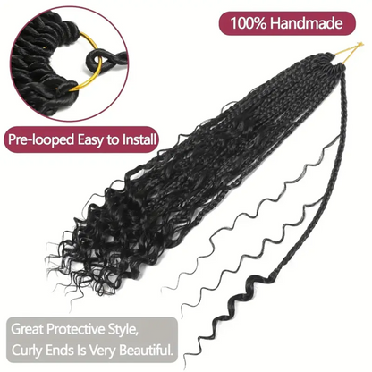 14 inches Box Braids Synthetic Crochet Hair w/ Curly Ends, 1B#