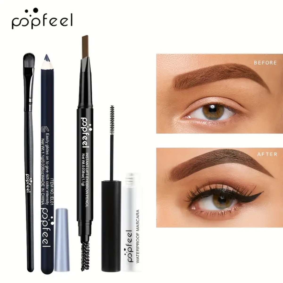POPFEEL – 40-Color Eyeshadow Palette with Mascara, Eyebrow Pencil & Brush Kit Popfeel