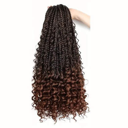Boho Goddess Crochet Braids 18″ – Curly-End Protective Braiding Hair, #T30 Ombre Brown Clessenza Beauty Store