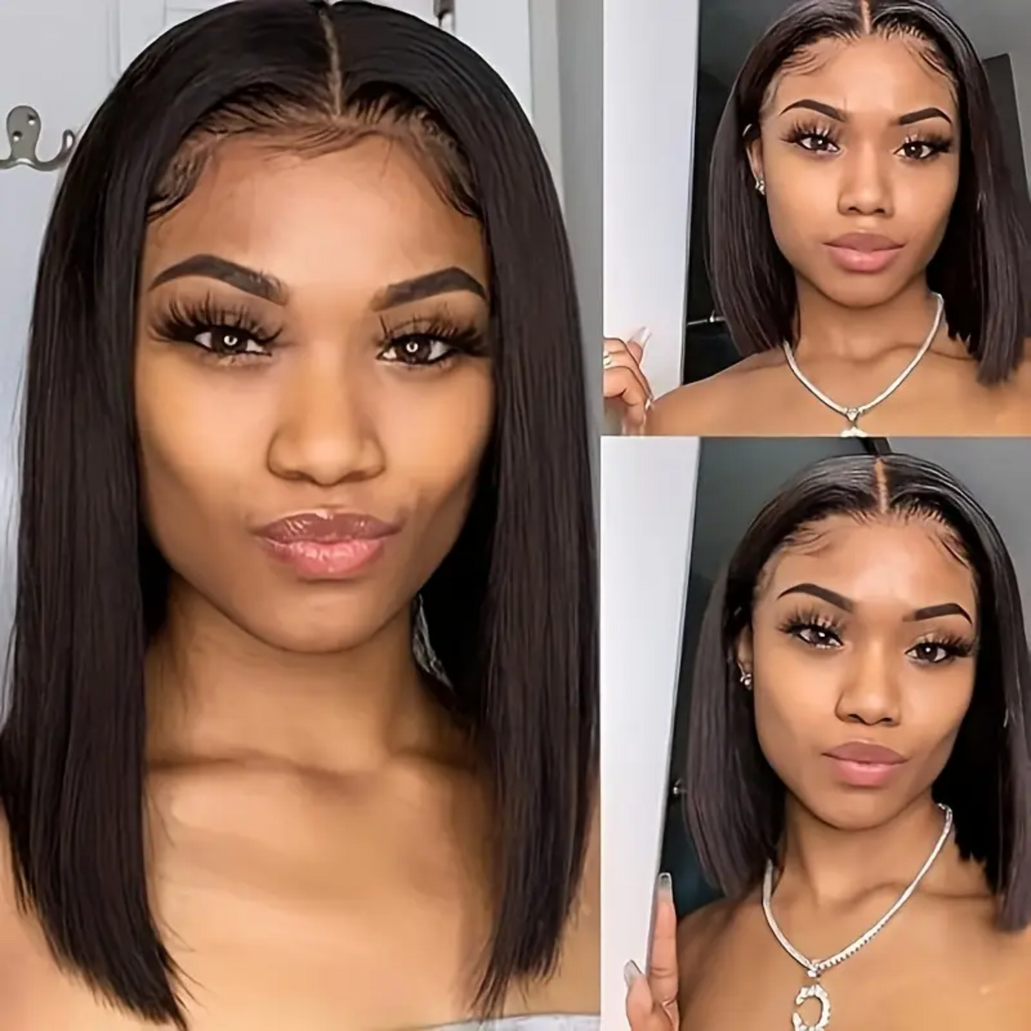 Natural 13x4 Lace Frontal Straight Human Hair Bob Wig - 12 Inches