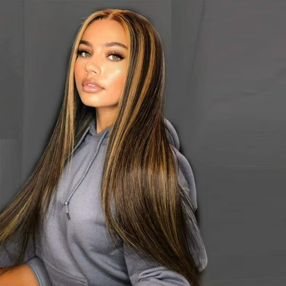 Perruque Lace Front en Cheveux Humains 24″ – Texture Lisse, Lace HD 13×4, Mèches #4/27
