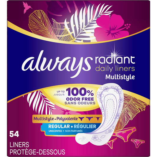 Always - Radiant Daily Liners For Women, Regular Length, 54 Count