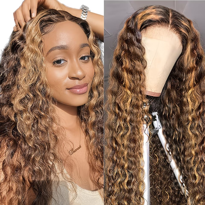 Perruque Lace Front Water Wave 13x4 24 po – Couleur #4/27 Méchée, Cheveux Humains Haute Densité 180 %
