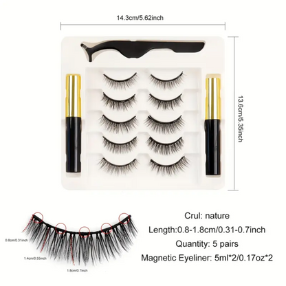 5 Pairs of Eyelashes and 2 Magnetic Eyeliner Set