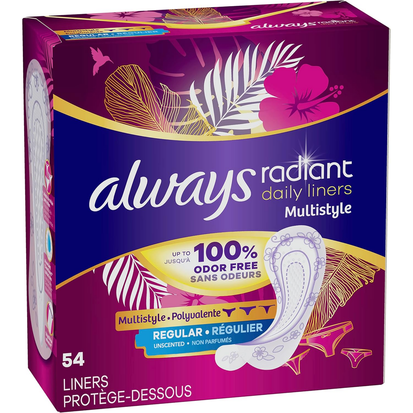 Always - Radiant Daily Liners For Women, Regular Length, 54 Count