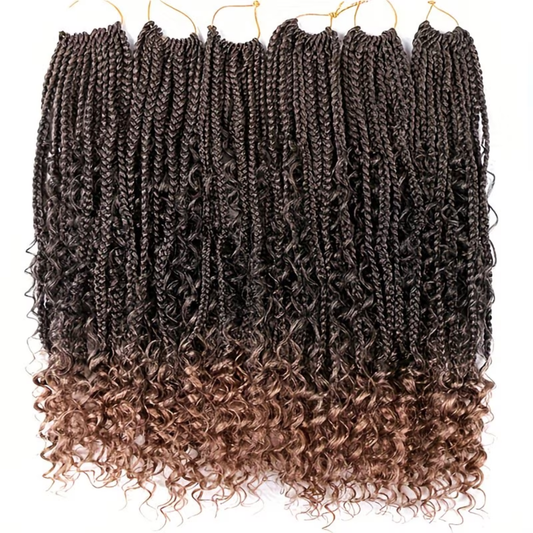 Boho Box Braids with Curly Ends – 14 Inches, #T30 6-Pack Starter Bundle