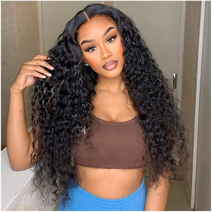 Natural Black Water Wave Human Hair Wig – Long 30″, 13×4 Lace Front, High Density
