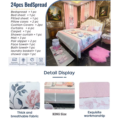 Lilianna – Juego de cama de lujo tamaño king de 24 piezas con cortinas a juego – Diseño geométrico amarillo y blanco