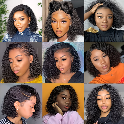 14″ Water Wave Bob Wig – 13x4 Lace Frontal Human Hair, Natural Black