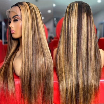 Perruque Lace Front en Cheveux Humains 24″ – Texture Lisse, Lace HD 13×4, Mèches #4/27