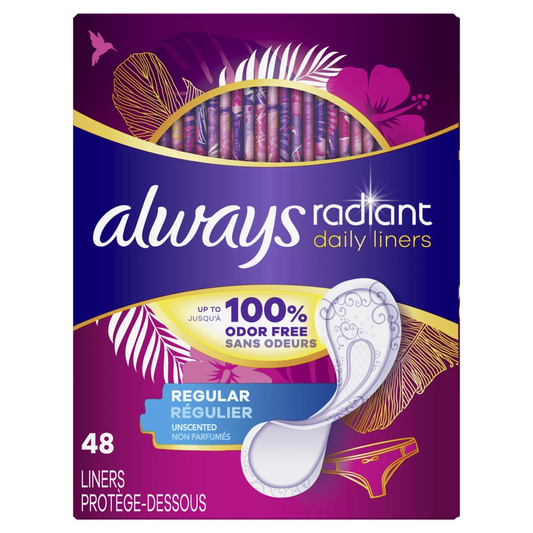 Always - Radiant Daily Liners, Regular, Wrapped, 48 liners