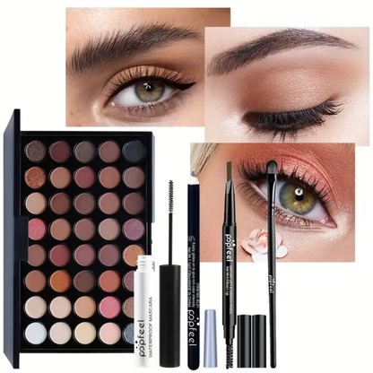 POPFEEL – 40-Color Eyeshadow Palette with Mascara, Eyebrow Pencil & Brush Kit Popfeel