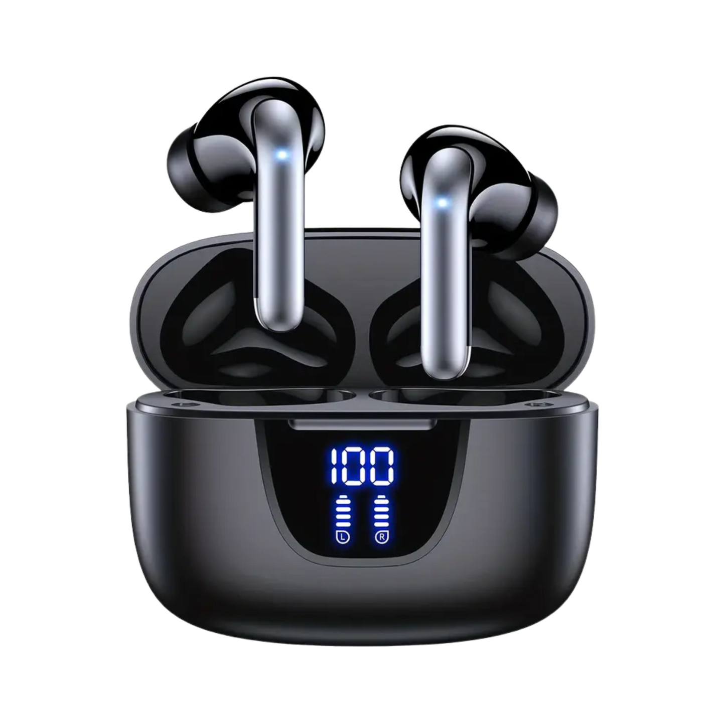 Auriculares inalámbricos Bluetooth con pantalla LED y estuche de carga (negros)