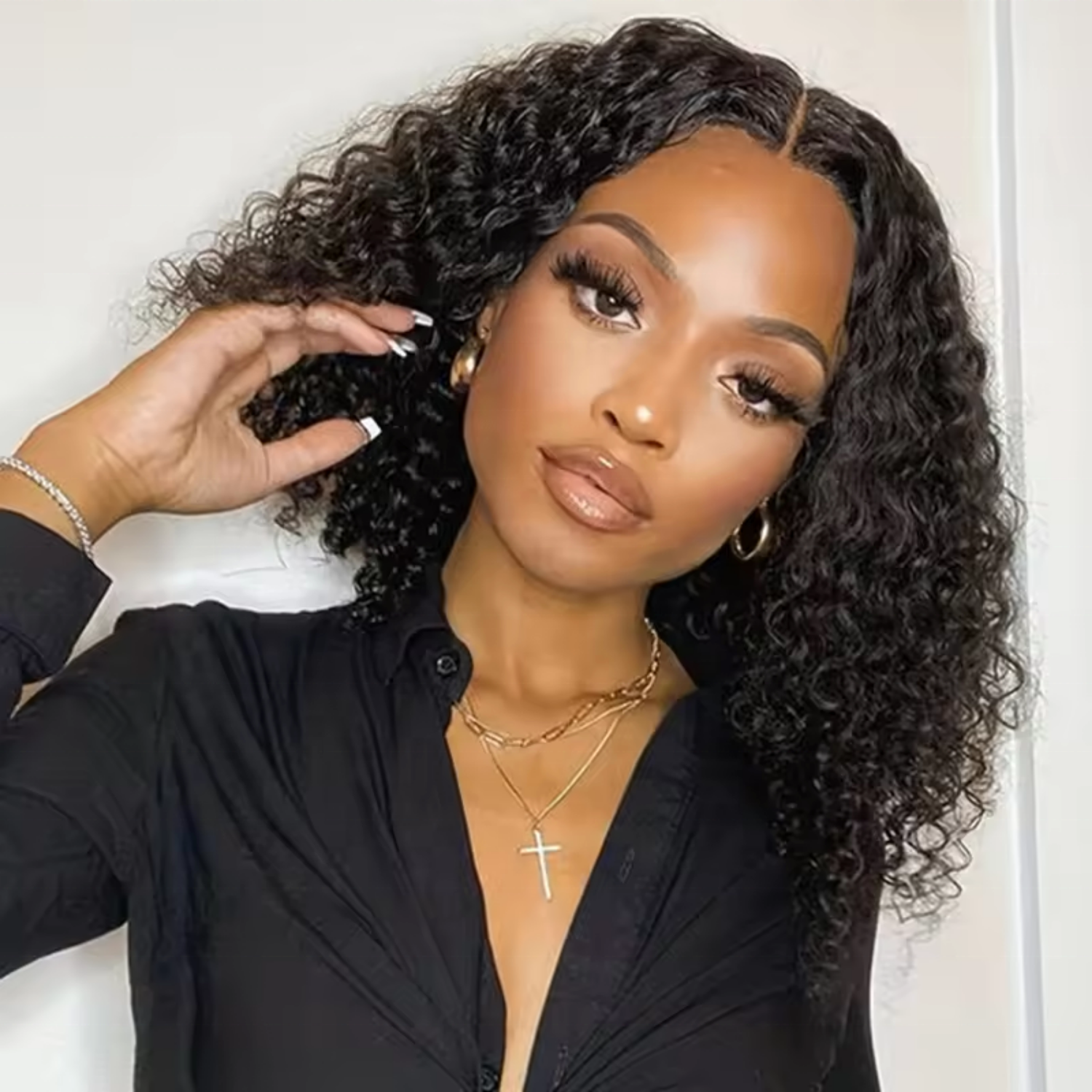 14″ Water Wave Bob Wig – 13x4 Lace Frontal Human Hair, Natural Black
