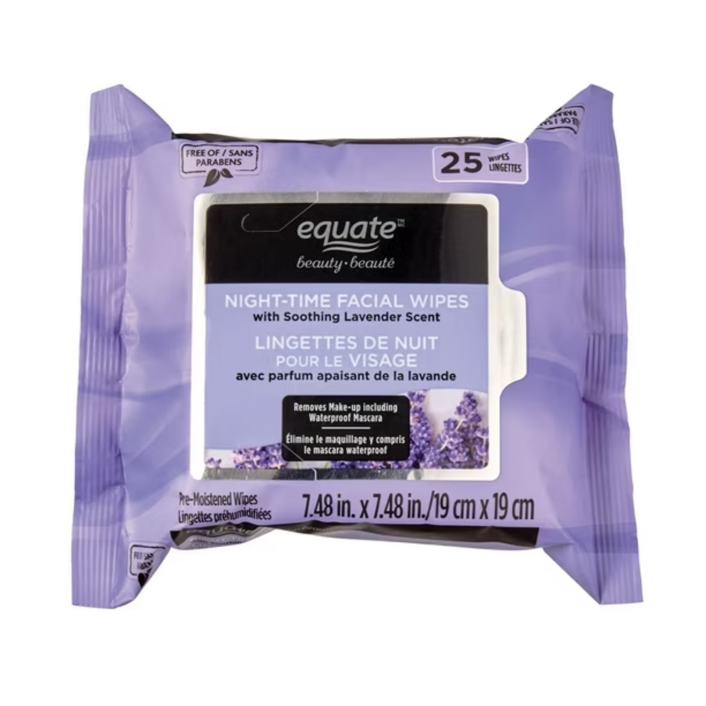 Equate Beauty - Night-time Facial Wipes with smoothing lavender scent, 25 WIPES